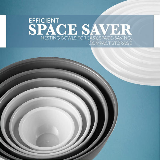 12 Piece Plastic Mixing Bowls Set, Colorful Nesting Bowls with Lids, 6 Prep Bowls and 6 Lids - Color Food Storage for Leftovers, Fruit, Salads, Snacks, and Potluck Dishes - Microwave and Freezer Safe (GRAY)