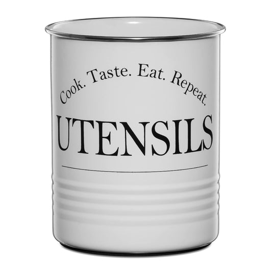 Bartnelli Large Kitchen Utensil Holder Organizer For Countertop, Farmhouse Storage Caddy With Stable Padded Base (WHITE)