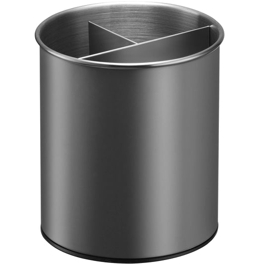 Bartnelli Extra Large Stainless Steel Kitchen Utensil Holder - 360° Rotating Utensil Caddy - Weighted Base for Stability - Countertop Organizer Crock With Removable Divider (IRON GRAY)
