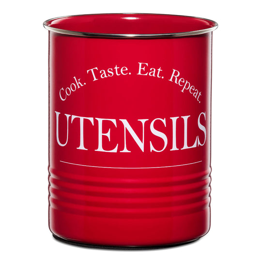 Bartnelli Large Kitchen Utensil Holder Organizer For Countertop, Farmhouse Storage Caddy With Stable Padded Base (RED)