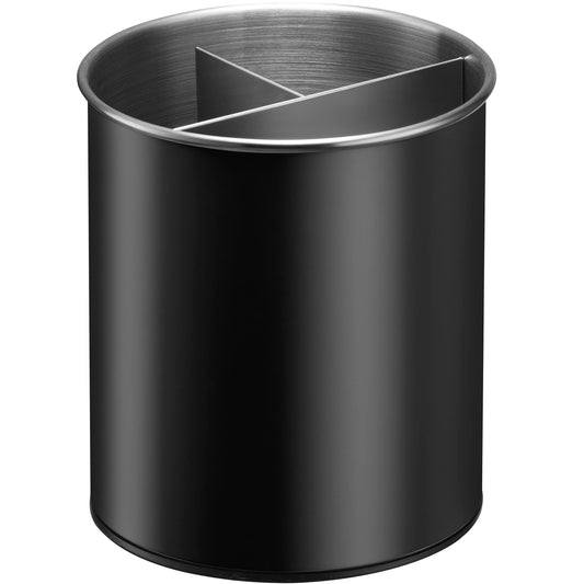 Bartnelli Extra Large Stainless Steel Kitchen Utensil Holder - 360° Rotating Utensil Caddy - Weighted Base for Stability - Countertop Organizer Crock With Removable Divider (NIGHT BLACK)