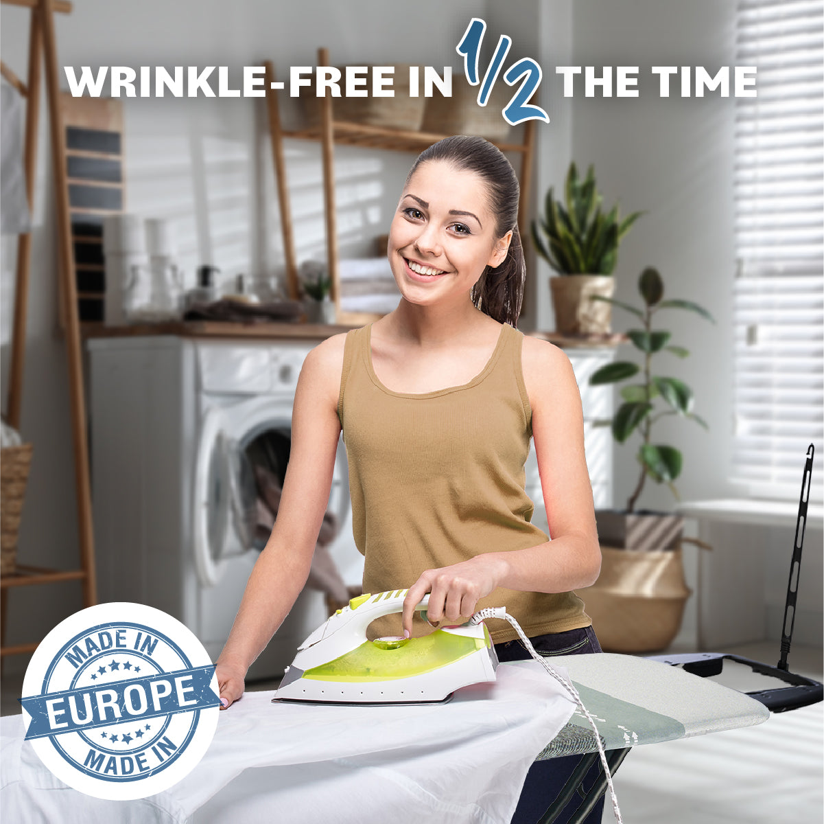 Bartnelli Heavy Duty Ironing Board 48x15 | Designed & Made in Europe with Patent Technology, Turbo & Park Zone, Features: 4 Layer Cover &Pad,Height-Adjustable,4 Premium Steel Legs,Upgraded Iron Rest (BLACK HERRINGBONE)