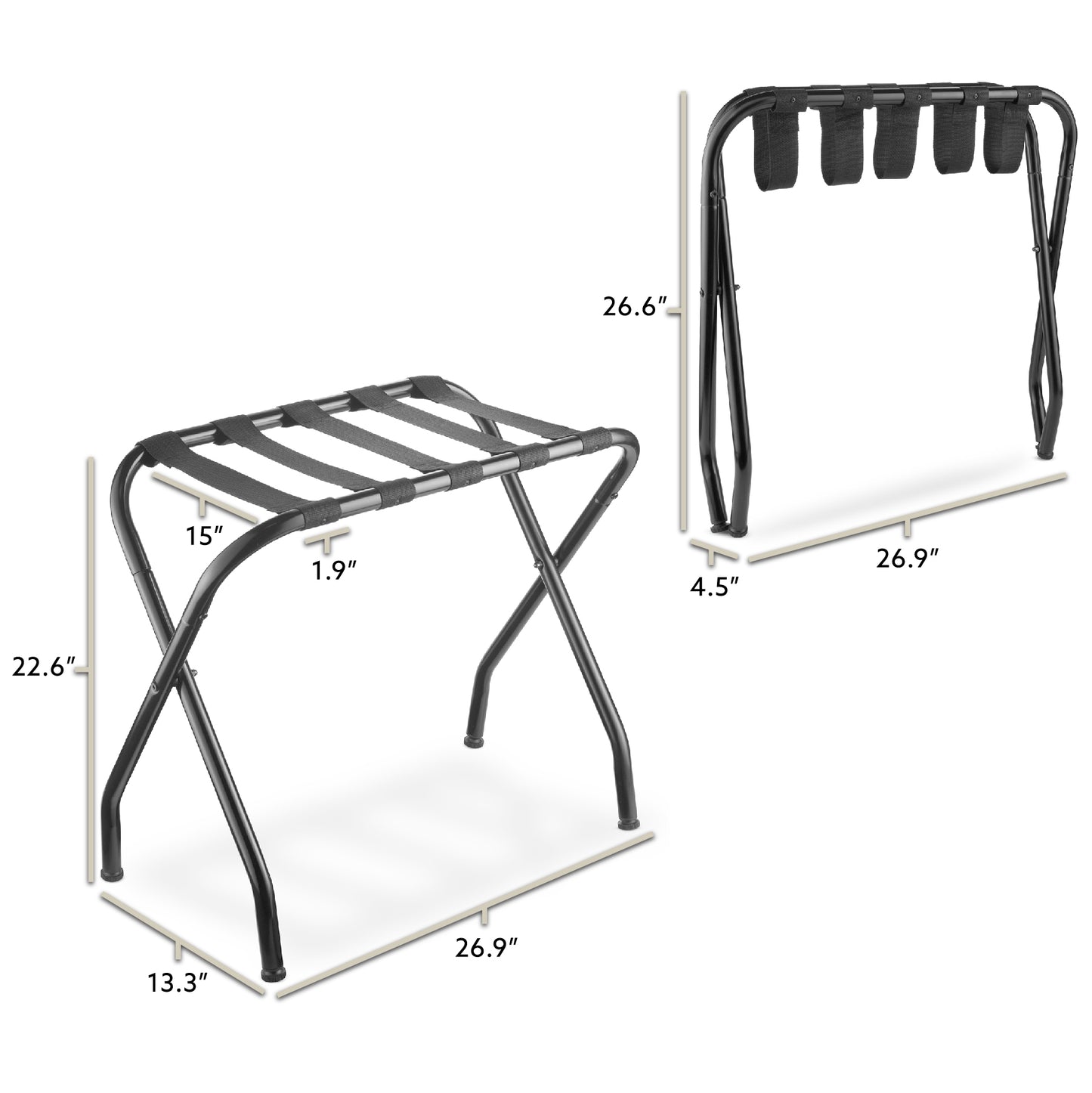 Bartnelli 2-Pack Folding Luggage Rack Collapsible Metal Suitcase Stand with Durable Black Nylon Straps- for Bedroom, Guest Room, or Hotel (GRAY STEEL)
