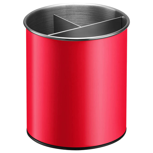 Bartnelli Extra Large Stainless Steel Kitchen Utensil Holder - 360° Rotating Utensil Caddy - Weighted Base for Stability - Countertop Organizer Crock With Removable Divider (RUBY RED)