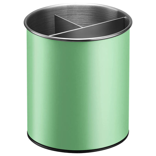 Bartnelli Extra Large Stainless Steel Kitchen Utensil Holder - 360° Rotating Utensil Caddy - Weighted Base for Stability - Countertop Organizer Crock With Removable Divider (TEA GREEN)