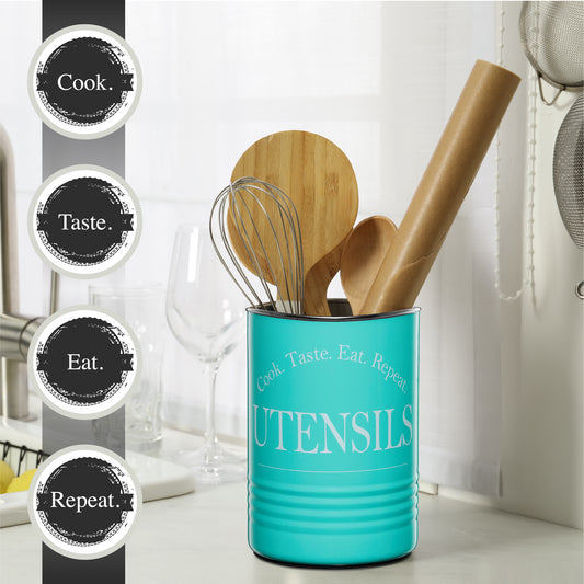 Bartnelli Large Kitchen Utensil Holder Organizer For Countertop, Farmhouse Storage Caddy With Stable Padded Base (TURQUOISE)