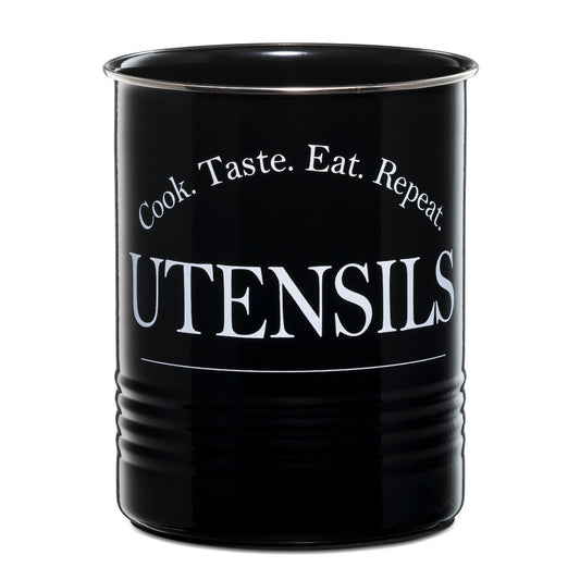 Bartnelli Large Kitchen Utensil Holder Organizer For Countertop, Farmhouse Storage Caddy With Stable Padded Base (BLACK)