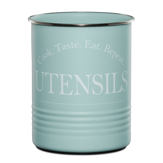 Bartnelli Large Kitchen Utensil Holder Organizer For Countertop, Farmhouse Storage Caddy With Stable Padded Base (LIGHT BLUE)