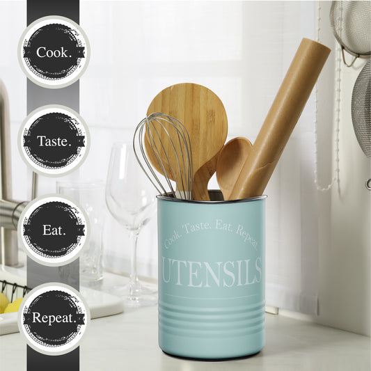 Bartnelli Large Kitchen Utensil Holder Organizer For Countertop, Farmhouse Storage Caddy With Stable Padded Base (LIGHT BLUE)