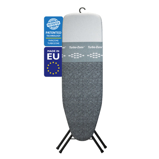 Bartnelli Smart Hanger Ironing Board with New Patent Technology | Made in Europe with Patent Fast-Glide Turbo & Park Zone, 4 Layer Cover Pad | 4 Premium Steel Legs (Size 43x13) (BLACK HERRINGBONE)