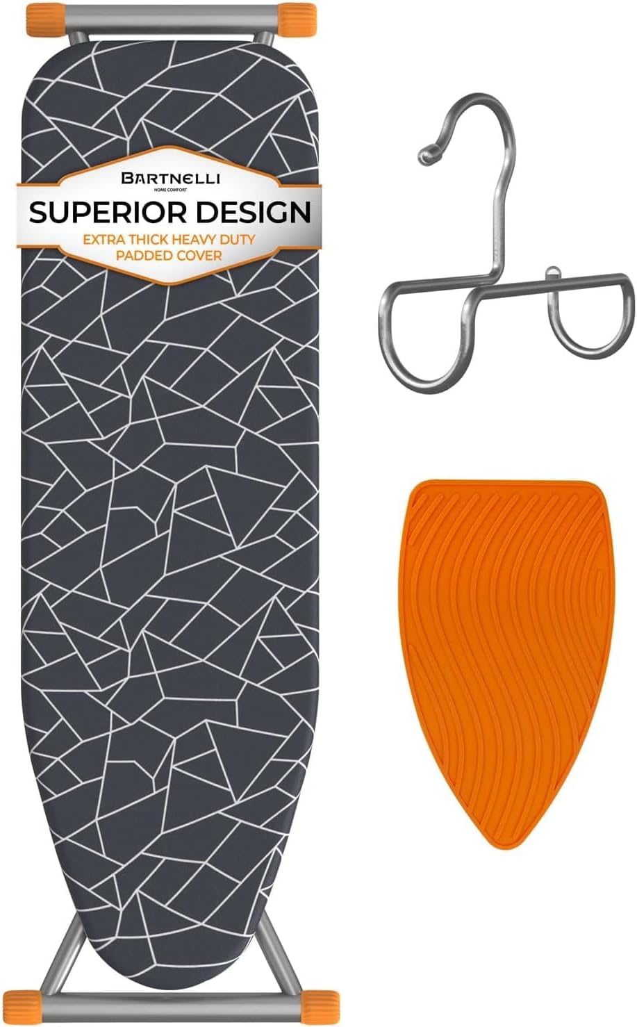 Compact Ironing Board, 13x43 Space-Saving Steel Foldable Iron Board, 4 Layer Cotton Cover, Adjustable Height, Bonus Hanger and Silicone Iron Pad