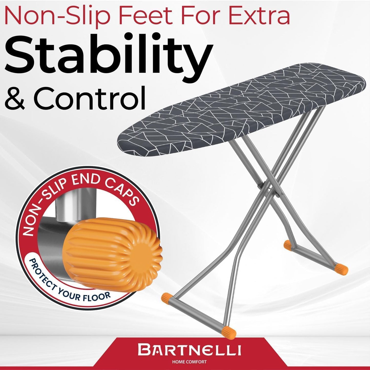Compact Ironing Board, 13x43 Space-Saving Steel Foldable Iron Board, 4 Layer Cotton Cover, Adjustable Height, Bonus Hanger and Silicone Iron Pad