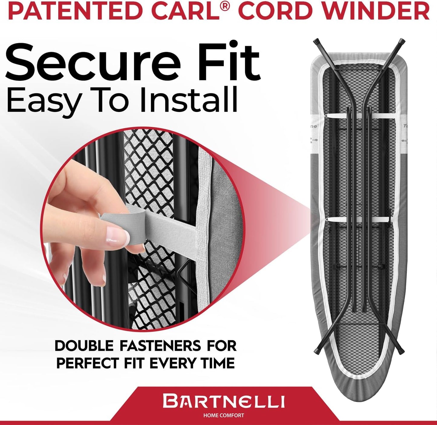 Bartnelli Pro Luxury Replacement Ironing Board Cover & Pad – 54" x 15" with Patented Parking Zone & Turbo Zone Technology