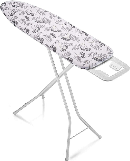 Bartnelli Ironing Board Made in Europe | Iron Board with 4 Layered Cover & Pad, Height Adjustable up to 36" Features A Safety Iron Rest, 4 Steel Legs, for Home Laundry Room or Dorm Use (43x14) (GRAY LEAVES)