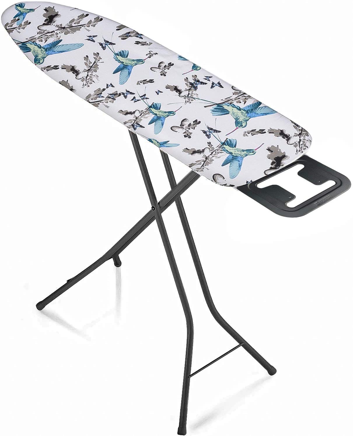 Bartnelli Ironing Board Made in Europe | Iron Board with 4 Layered Cover & Pad, Height Adjustable up to 36" Features A Safety Iron Rest, 4 Steel Legs, for Home Laundry Room or Dorm Use (43x14) (BLUE BIRDS)