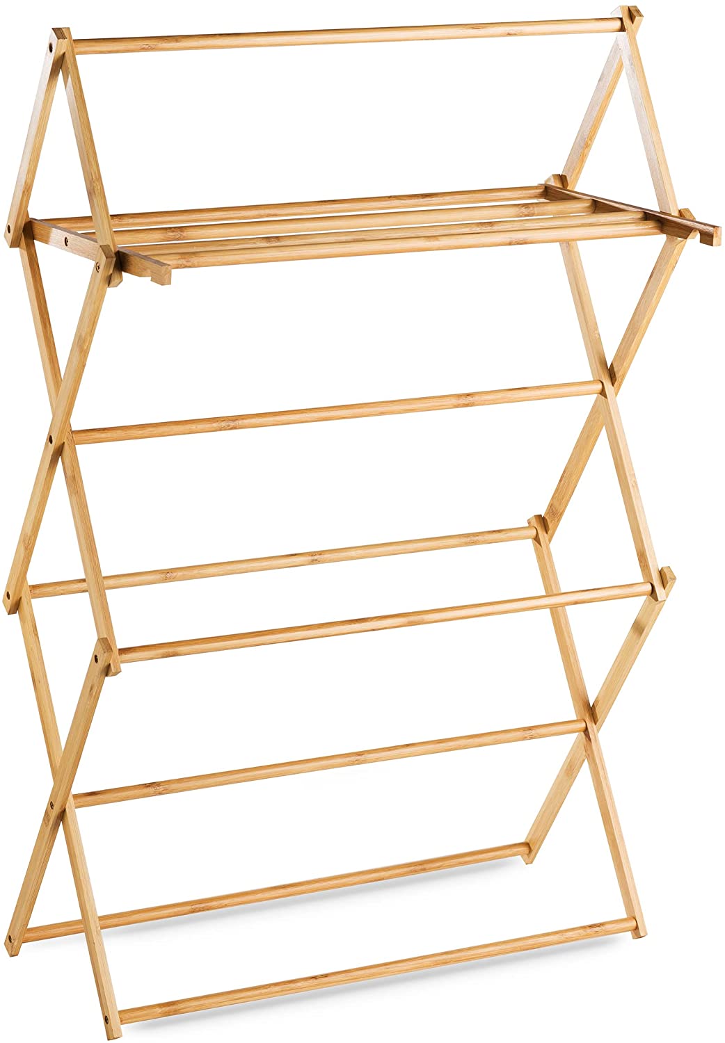 Bartnelli Bamboo Laundry Drying Rack for Clothes Wood Clothing Dryer Extreme Stability Heavy Duty Built Foldable Collapsible Space Saving