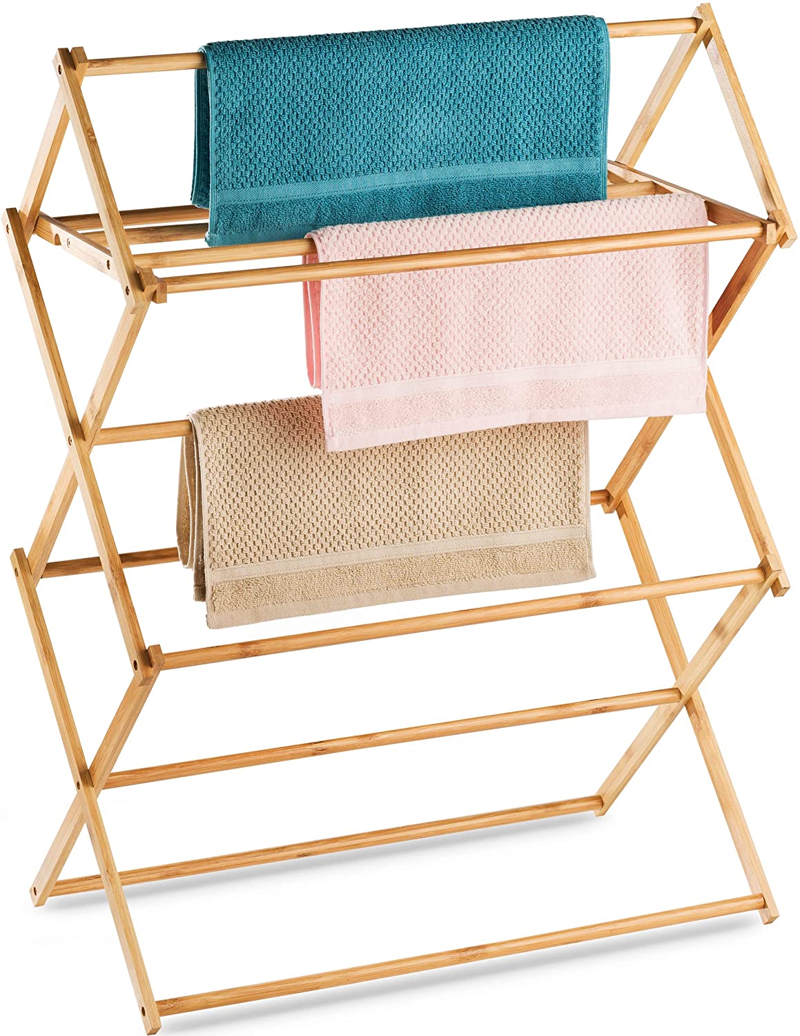 Bartnelli Bamboo Laundry Drying Rack for Clothes Wood Clothing Dryer Extreme Stability Heavy Duty Built Foldable Collapsible Space Saving