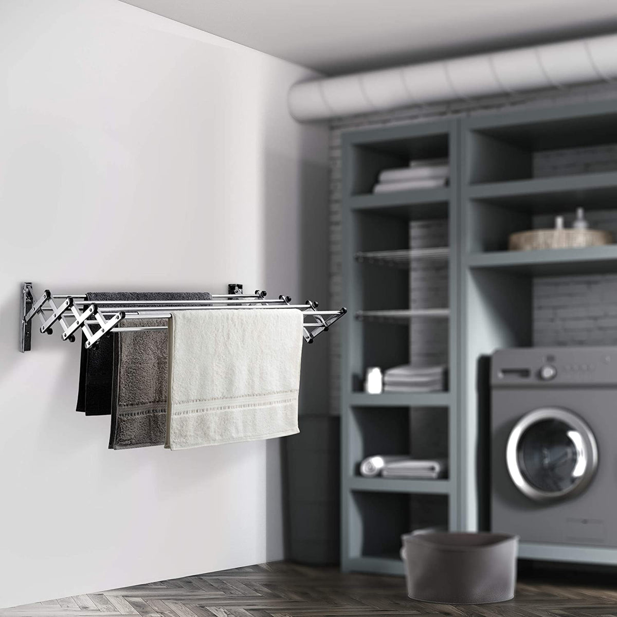 Single Rod Drying Rack Bartnelli Accordion Wall Mounted Drying Rack | 8 Smooth Round Stainles