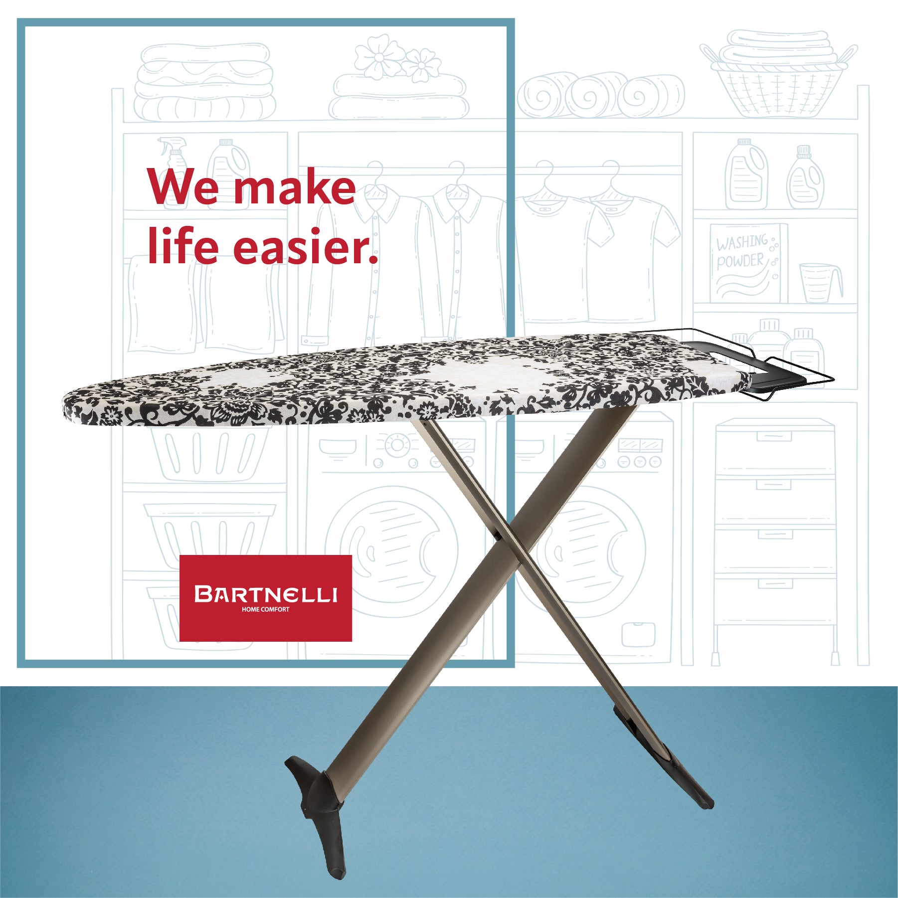 Bartnelli Pro Luxury Ironing Board - Extra Wide 51x19” Steam Iron Rest, Adjustable Height, T-Leg Foldable, European Made