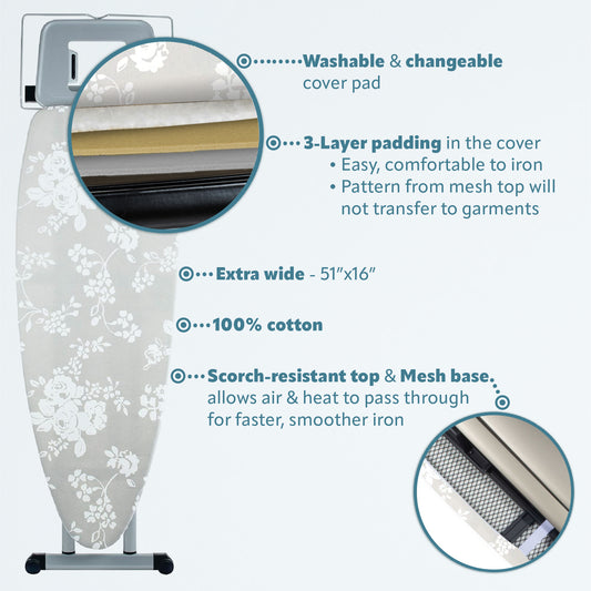 Bartnelli Pro Luxury Ironing Board - Extreme Stability | Made in Europe | Steam Iron Rest | Adjustable Height | Foldable | European Made