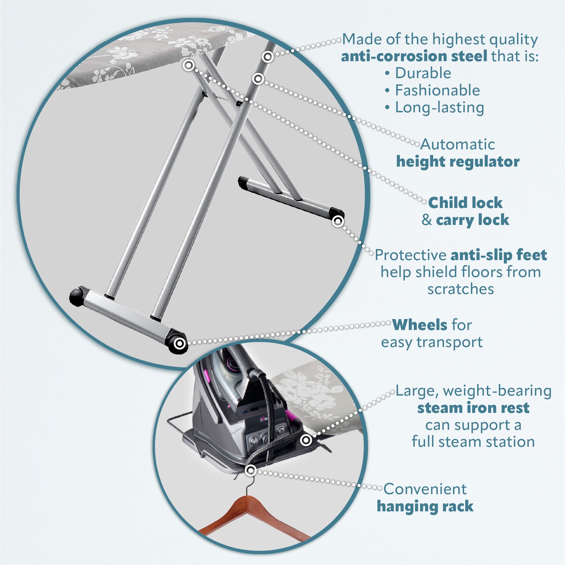 Bartnelli Pro Luxury Ironing Board - Extreme Stability | Made in Europe | Steam Iron Rest | Adjustable Height | Foldable | European Made