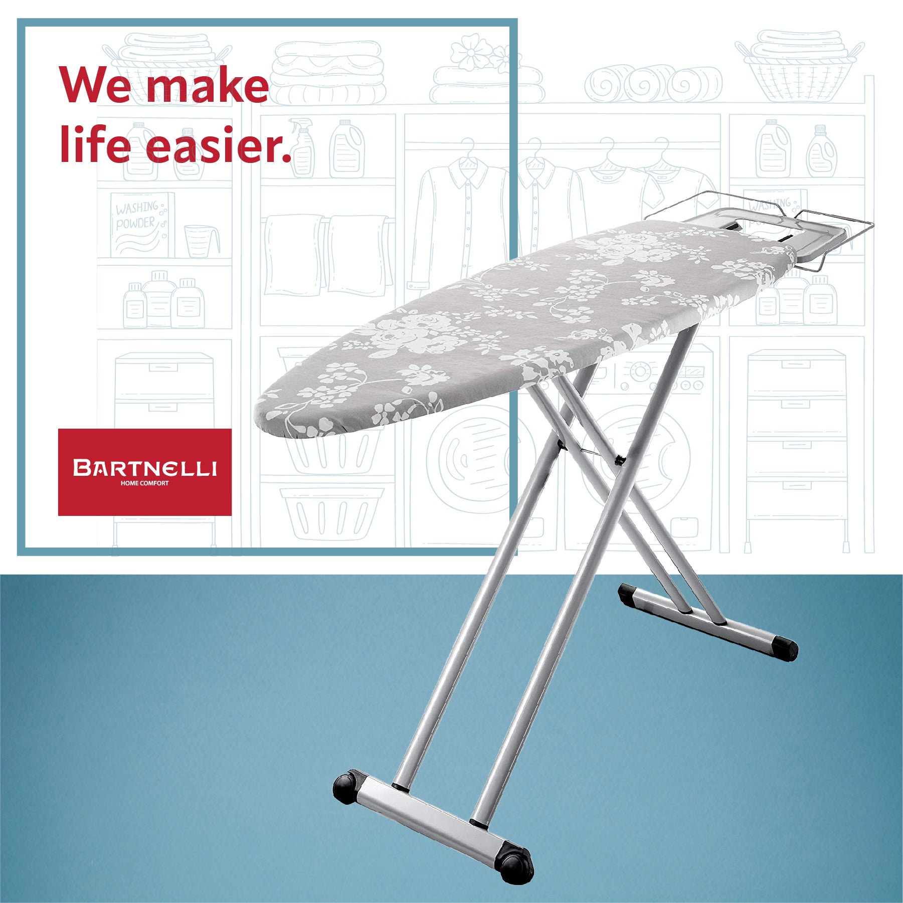 Bartnelli Pro Luxury Ironing Board - Extreme Stability | Made in Europe | Steam Iron Rest | Adjustable Height | Foldable | European Made