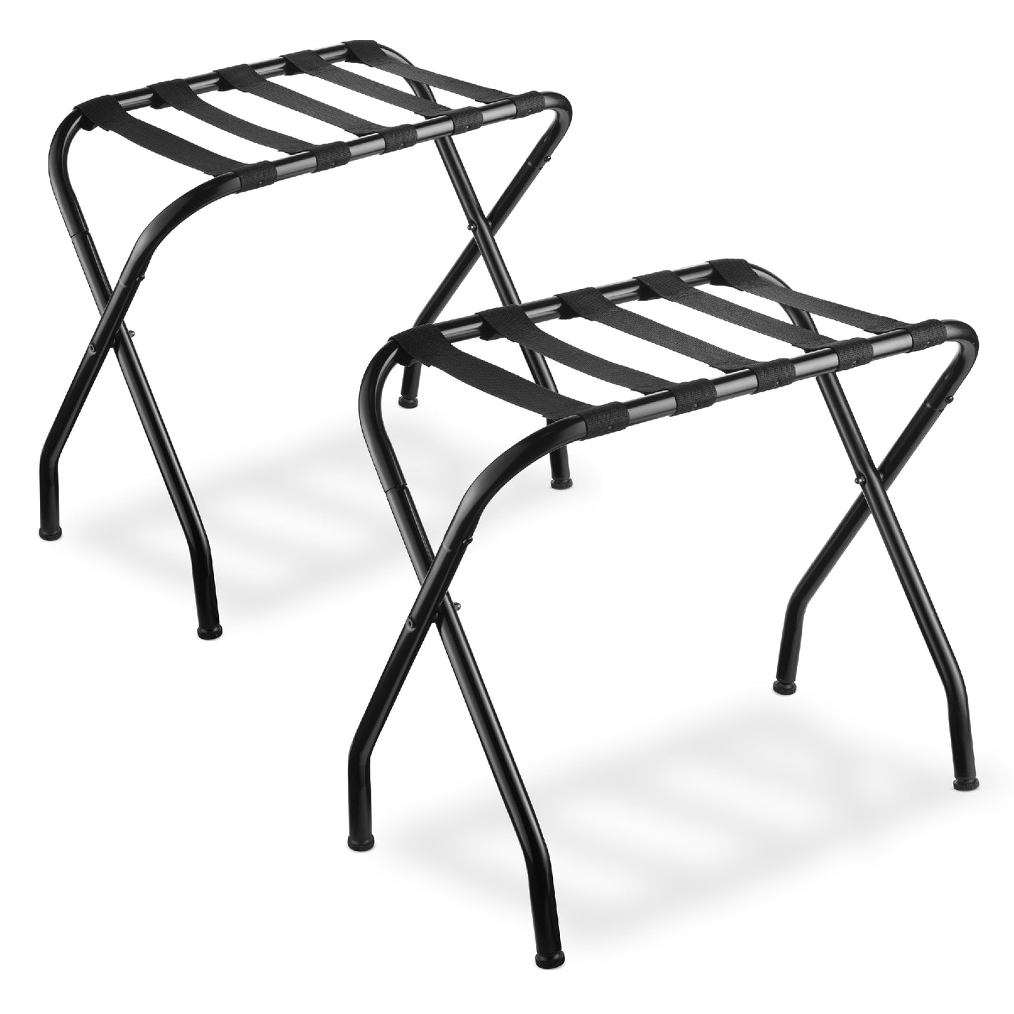 Bartnelli 2-Pack Folding Luggage Rack Collapsible Metal Suitcase Stand with Durable Black Nylon Straps- for Bedroom, Guest Room, or Hotel (BLACK STEEL)