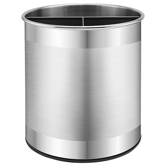 Bartnelli Extra Large Stainless Steel Kitchen Utensil Holder - 360° Rotating Utensil Caddy - Weighted Base for Stability - Countertop Organizer Crock With Removable Divider (BRUSHED STAINLESS STEEL)