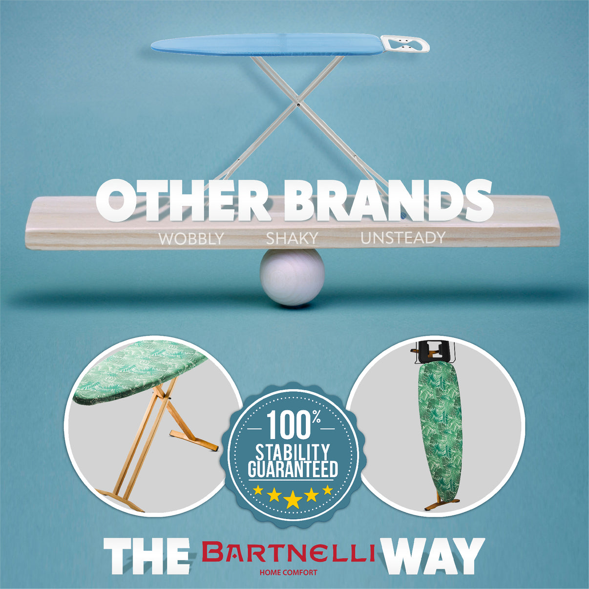 Bartnelli Pro Luxury Ironing Board Beech Wood Legs Extra Wide 51x19”