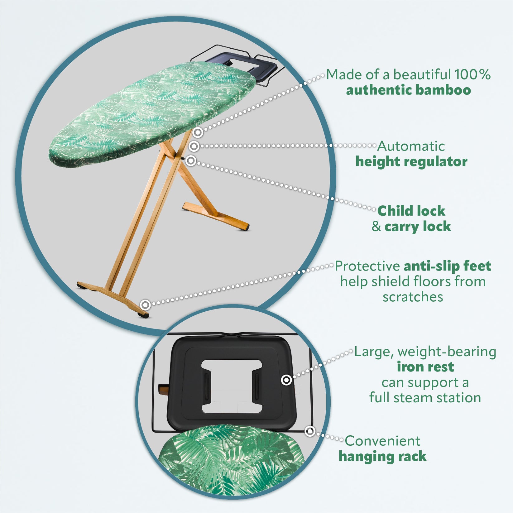 Bartnelli Pro Luxury Ironing Board Beech Wood Legs Extra Wide 51x19”