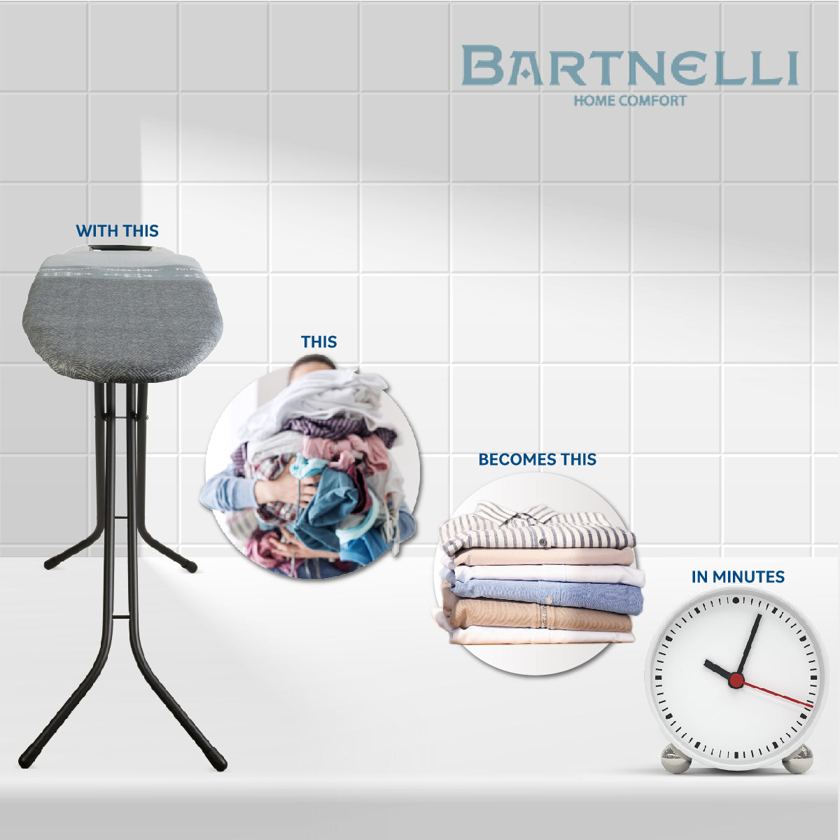 Bartnelli Ironing Board with New Patent Technology | Made in Europe Iron Board with Patent Fast-Glide Turbo & Park Zone, 4 Layer Cover & Pad,Height Adjustable,Safety Iron Rest,4 Premium Steel Legs (BLACK HERRINGBONE)
