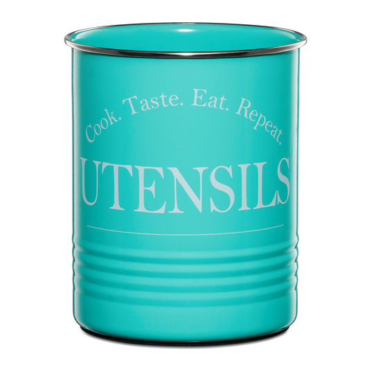 Bartnelli Large Kitchen Utensil Holder Organizer For Countertop, Farmhouse Storage Caddy With Stable Padded Base (TURQUOISE)