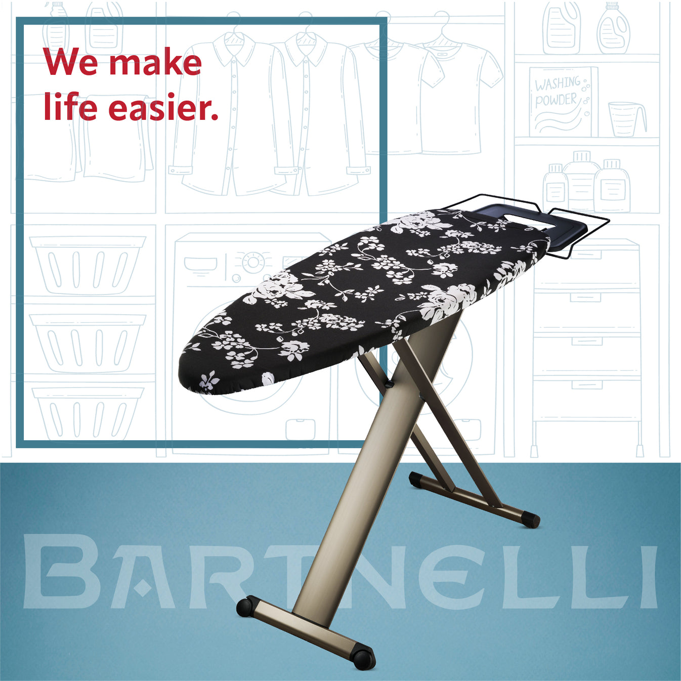 Bartnelli Pro Luxury Ironing Board Extra Wide 51x19” with Heavy Duty