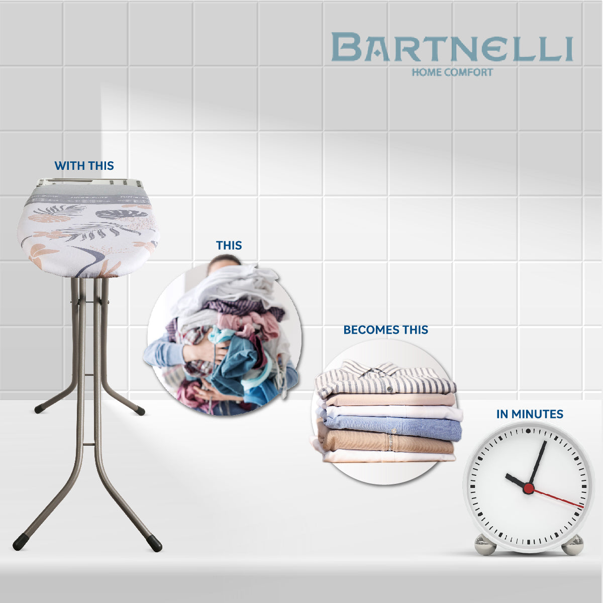 Bartnelli Heavy Duty Ironing Board 48x15 | Designed & Made in Europe with Patent Technology, Turbo & Park Zone, Features: 4 Layer Cover &Pad,Height-Adjustable,4 Premium Steel Legs,Upgraded Iron Rest (TROPICAL)
